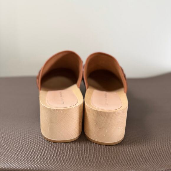 Loeffler Randall Lupa Genuine Leather Braided Wooden Clog Mule Shoes Size 10.5M - Picture 9 of 11